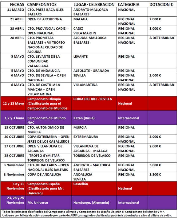 Calendario AEFF 2012